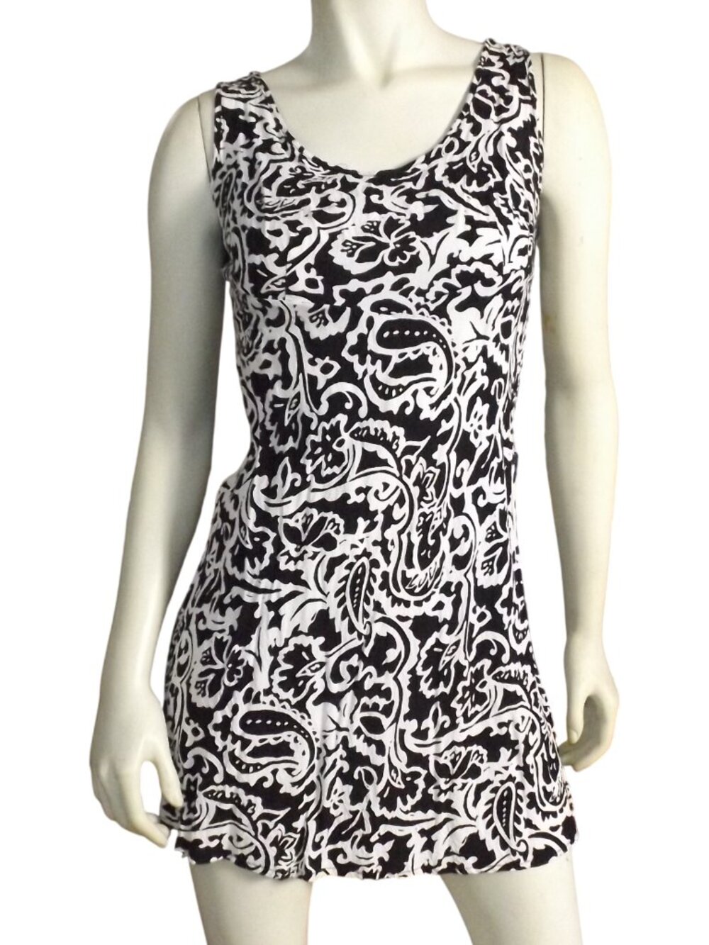 HULA MOOM JAMS WORLD Mini Dress, XS, Black/White Paisley, 90s Vintage, Short